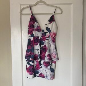 Lulu's White Floral Dress with Pink and Blue Accents